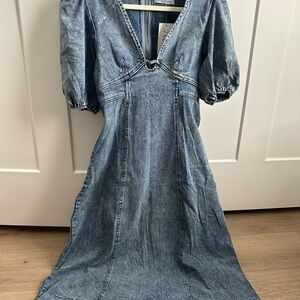 Zoco Denim Maxi Dress with Puff Sleeves